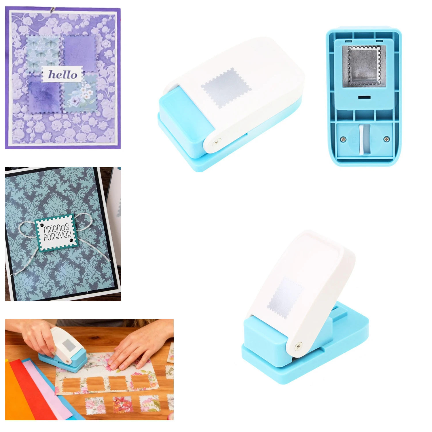 1X0.8inch Rectangular Postage Stamp Puncher, Rectangle Lever Action Stamp Punch for Paper Crafting Scrapbooking, DIY Card Making