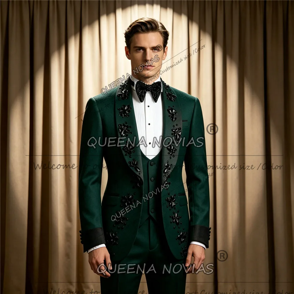 Exclusive Wedding Suits For Man Black Jewelry Stones Prom Blazer Pants 2 Pieces Sets Customized Groom Tuxedos Costume Homme 2026