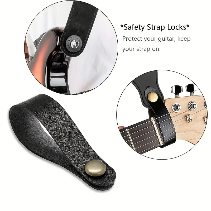Leder-Gitarren-Kopfplattenriemen mit Rutschfestem Verschlussclip für Ukulele, Bass, Akustik- und E-Gitarren Zubehör