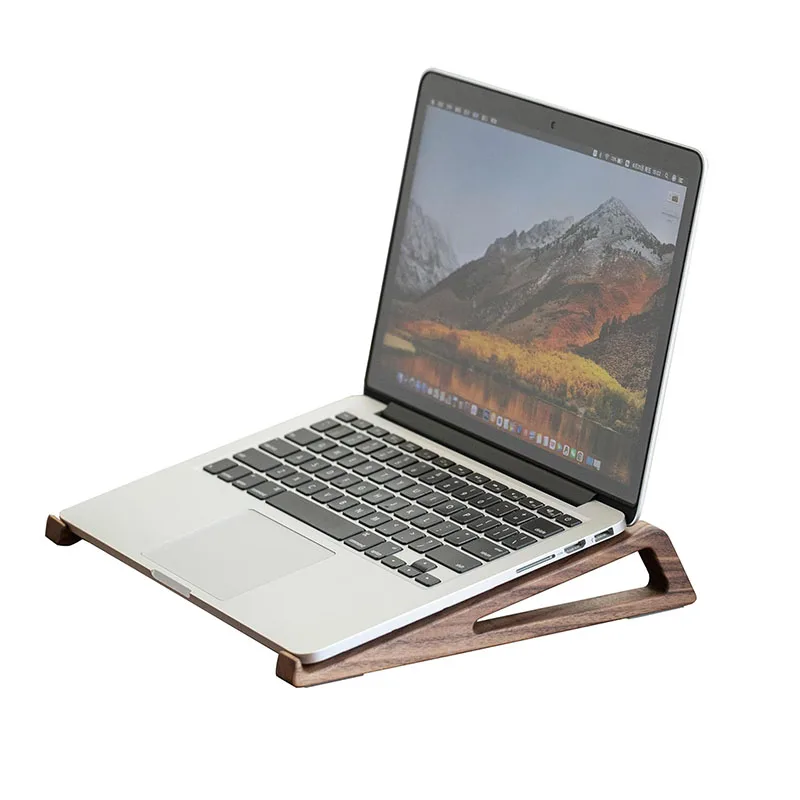 Walnut Wood Laptop Stand For Desk Ergonomic Wooden Notebook Riser Ventilated PC Computer Holder