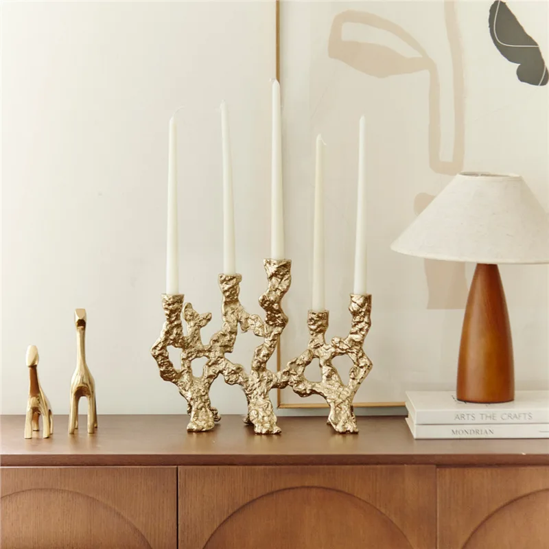 Indian metal dendritic special-shaped candlestick ornaments European style light luxury gold abstract art candle holder