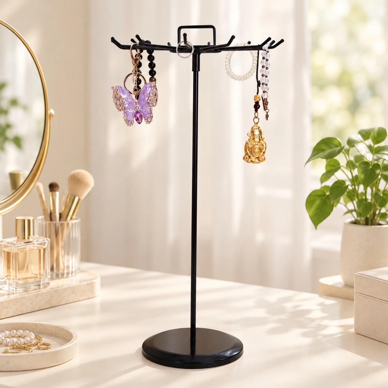 Rotating Jewelry Organizer Stand Metal Rotating Jewelry Rack Earring Holder Organizer Space-Saving Keychain Display Stand Sturdy