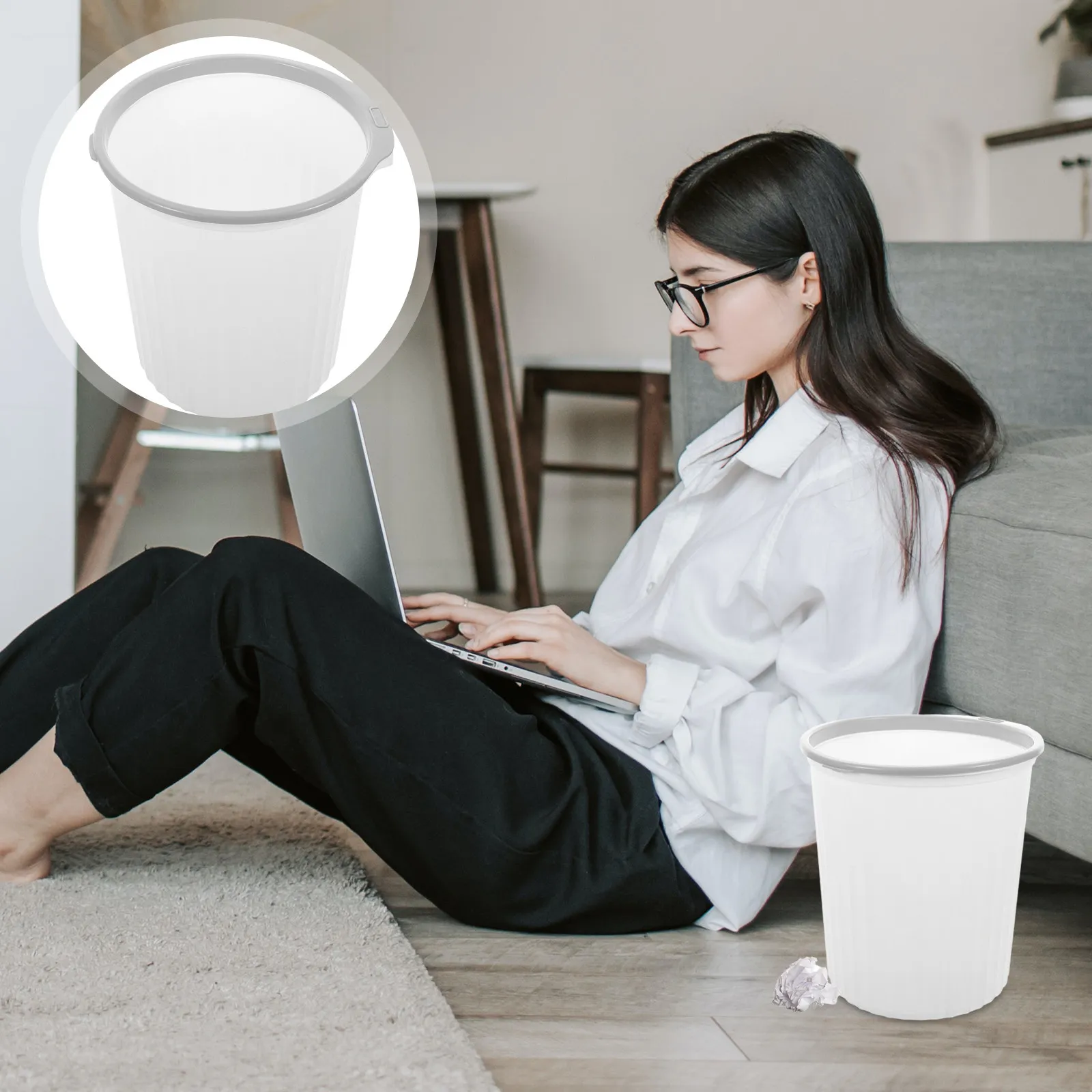 Large Capacity Simplistic Trash Can Style Press Ring Design for Home Office Kitchen Bedroom Bathroom Decorative Waste Bin
