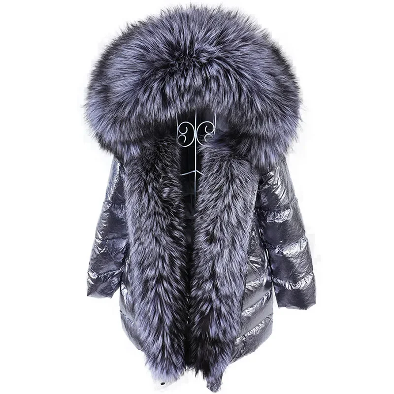 Maomaokong-Chaqueta de plumas con cuello de piel de mapache y zorro Real para mujer, abrigo acolchado cálido con capucha, Parkas impermeables para