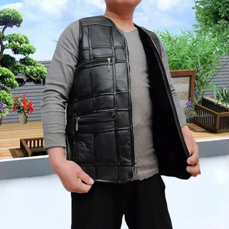 

Мужской кожаный цельный кожаный жилет, толстый теплый жилет из овчины, осень-зима, жилет из натуральной овчины, пальто из чистой шерсти