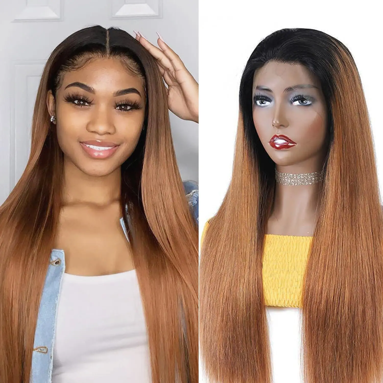 

Ombre Lace Front Wig Human Hair 13x4 Glueless Wigs Human Hair Pre Plucked Baby Hair 200 Density 1B/30 HD Colored Wigs for Women