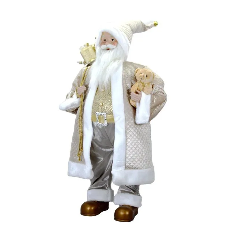 for Luxury Beige Gold Handmade Plastic Santa Claus Statue Eco-Friendly Classic Christmas Decoration Teddy Bear Gifts Home