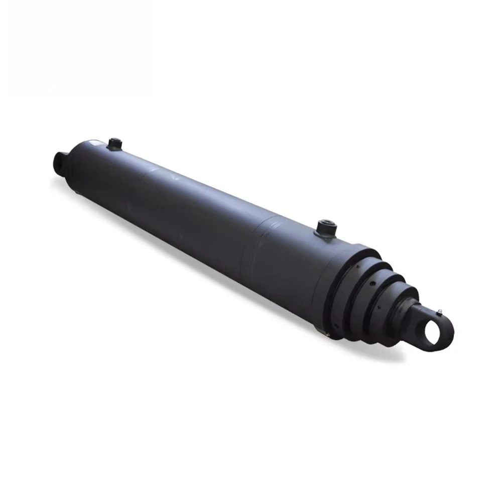 Multistage hydraulic lift cylinder for dump trucks with 4-inch and 2000-mm strokes
