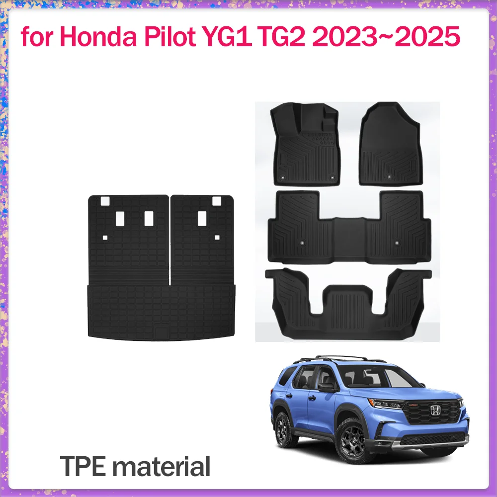 Car Floor Mat for Honda Pilot YG1 TG2 2023~2025 2024 TPE Foot Interior Liner Waterproof Trunk Pad Carpet Custom Part