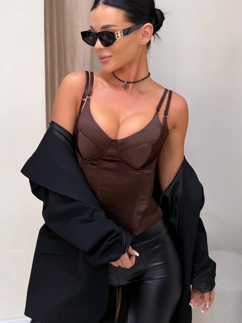 Sexy Women Strapless Corset Top New Fishbone Bandage Tank Top 2026 Evening Party Vest Fashion Satin Backless Bustier Crop Top - view 5