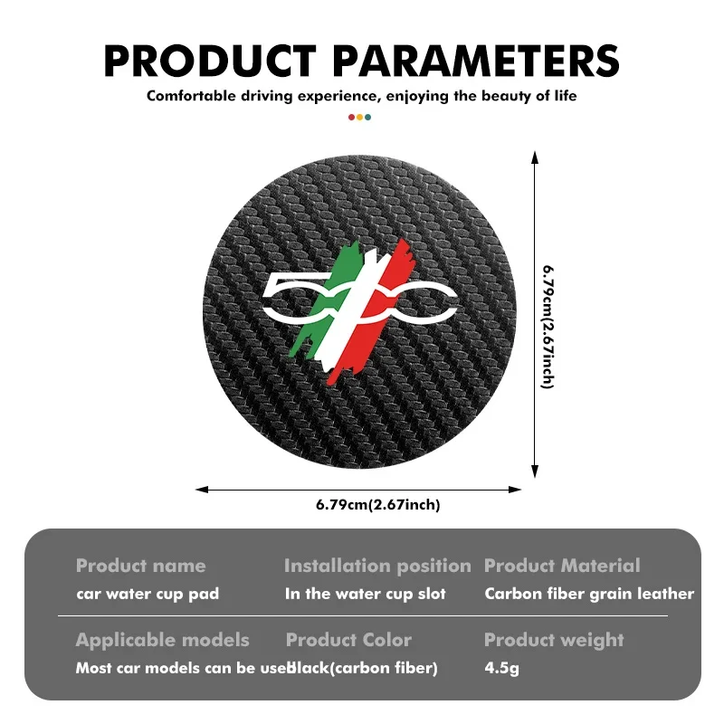 2pcs  Carbon Fiber Leather Car Cup Coaster Suitable for Abarth FR 500 Punto Stilo Ducato Palio Bravo 500C Anti Noise Water Pad