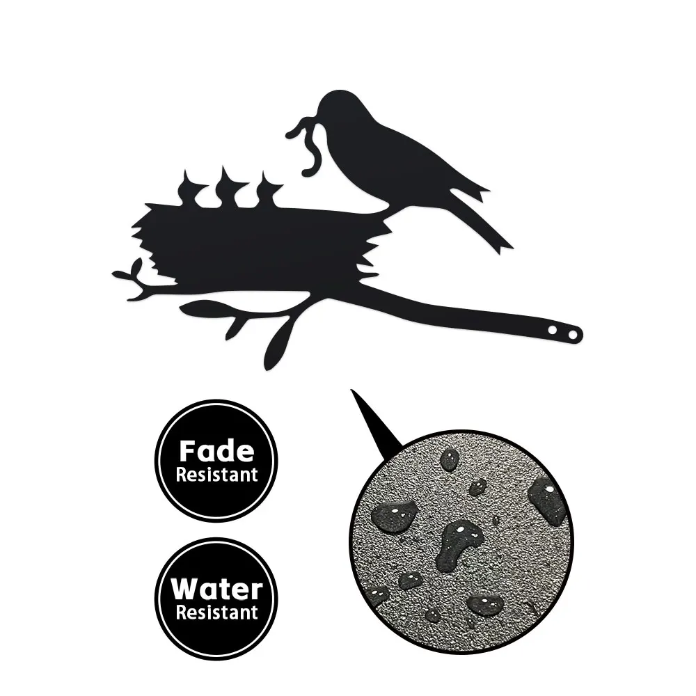 Charming 1pc Metal Bird Nest & Feeding Branch Sculpture - Outdoor Garden Decor, Cute Silhouette Stake for Patio, Porch