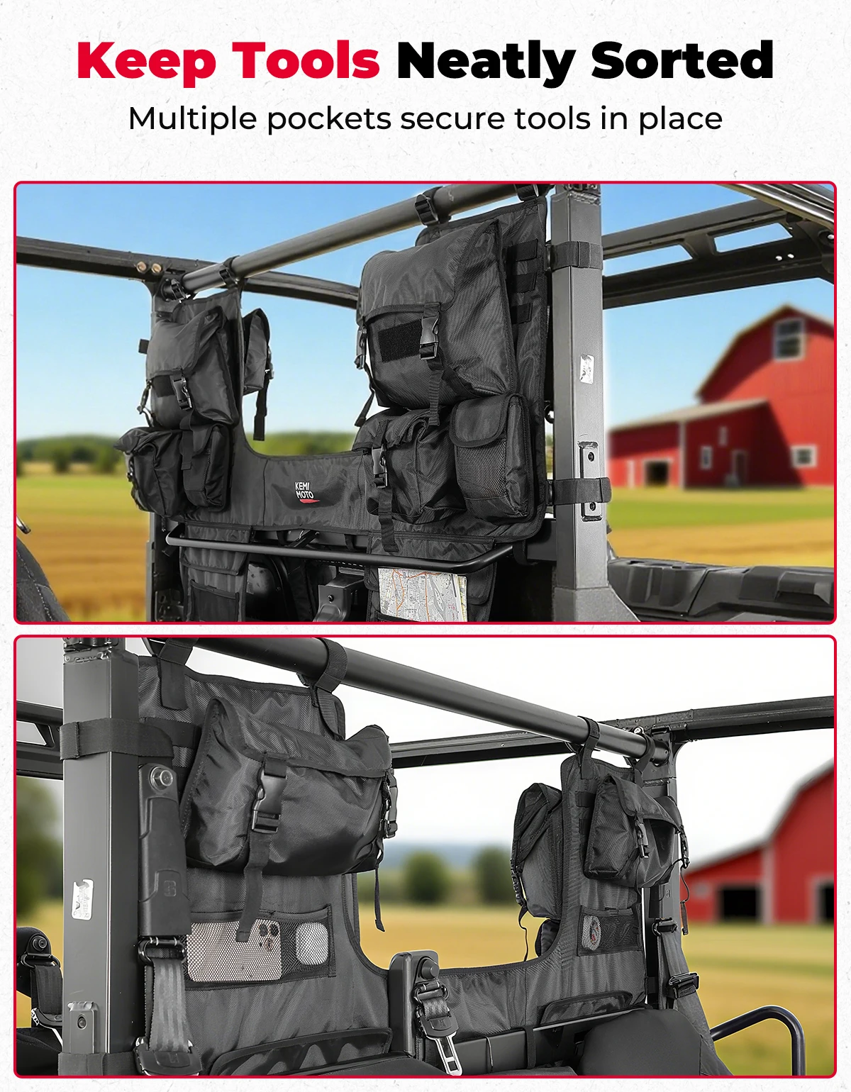KEMIMOTO UTV Water-Resistant Storage Bag Seat Back Rack Compatible with Polaris Ranger for Can-Am Defender for CFMOTO Uforce