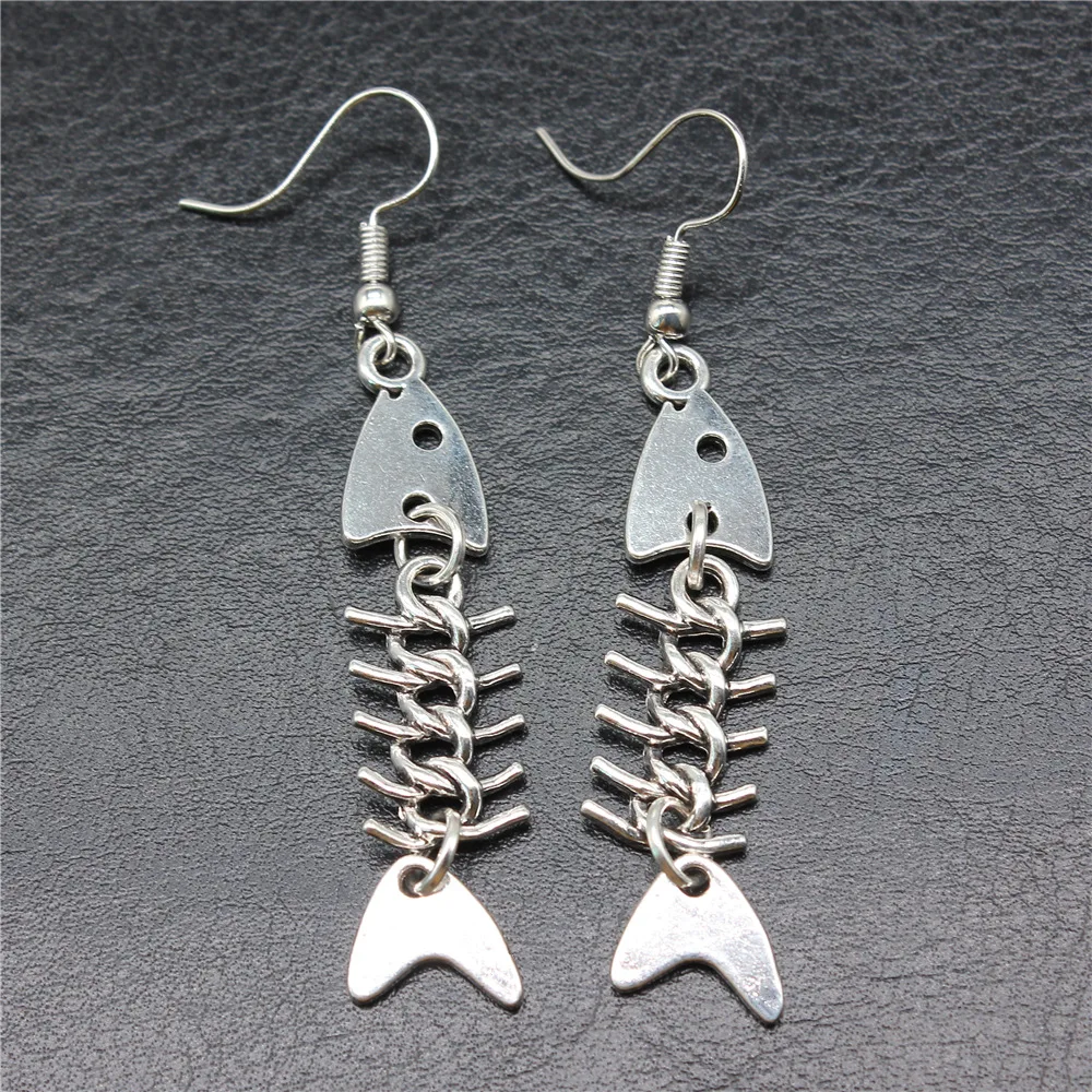 Fashion Handmade Simple Design Antique Silver Color Fish Bone Pendant Earrings Dropshipping Drop Earrings