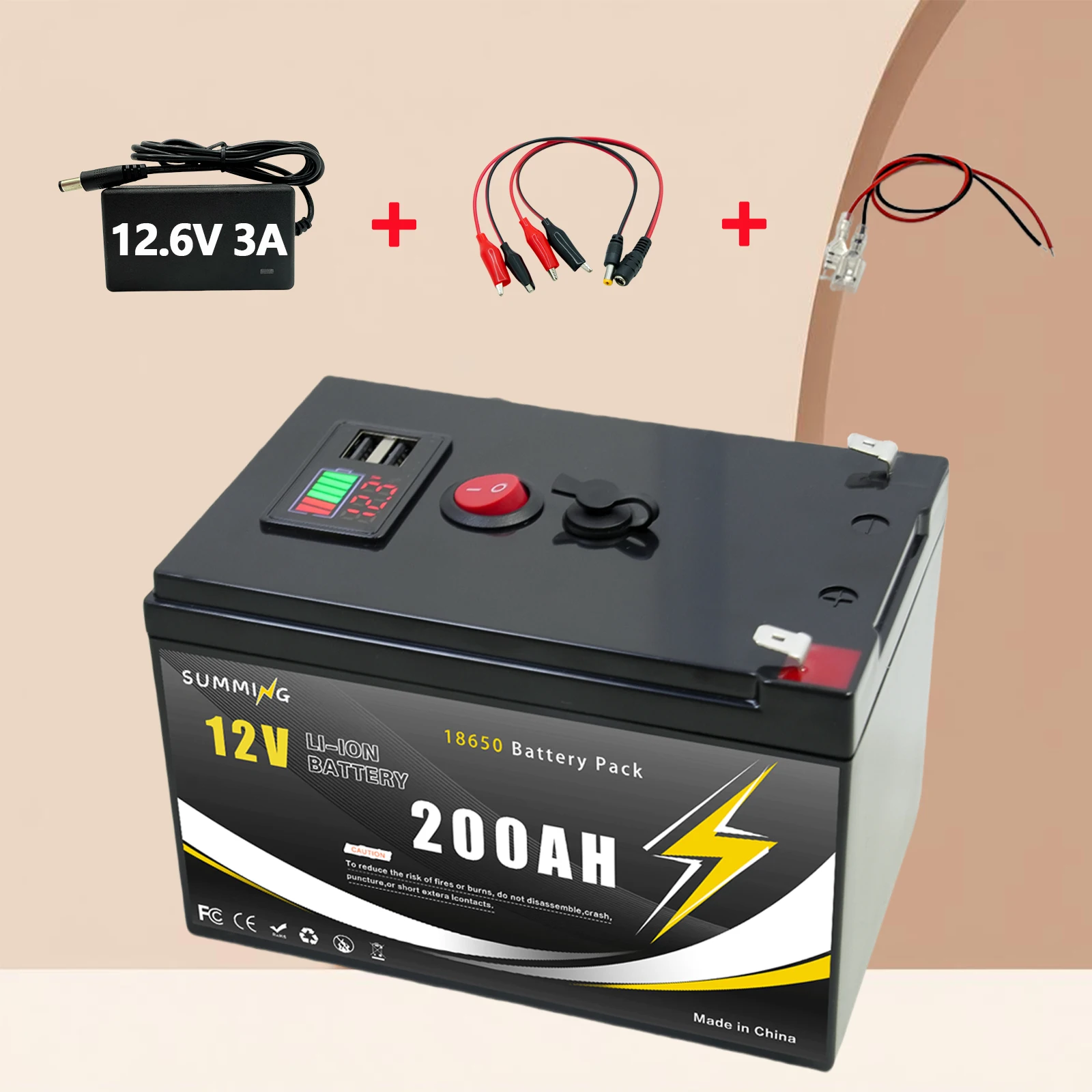 

Литиевая батарея LiFePO4 12 В, 4000+ глубоких циклов, 18650, 200 Ач, встроенная BMS, для солнечной панели, ИБП, эхолота для каяков, силовых колес