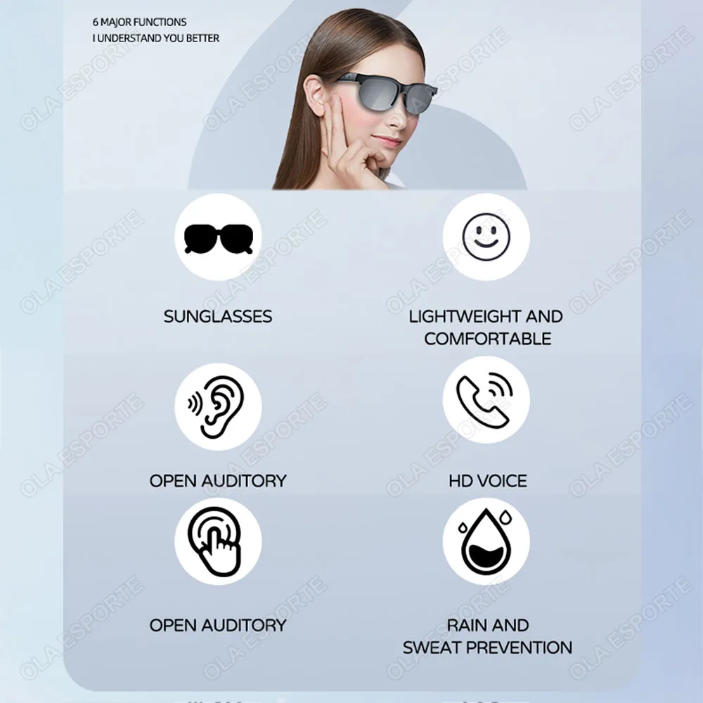 Smart Bluetooth Sunglasses Glasses Call Outdoor Sports Headphones V5.3 HIFI Black Technology Anti-touch UV For Men And Women