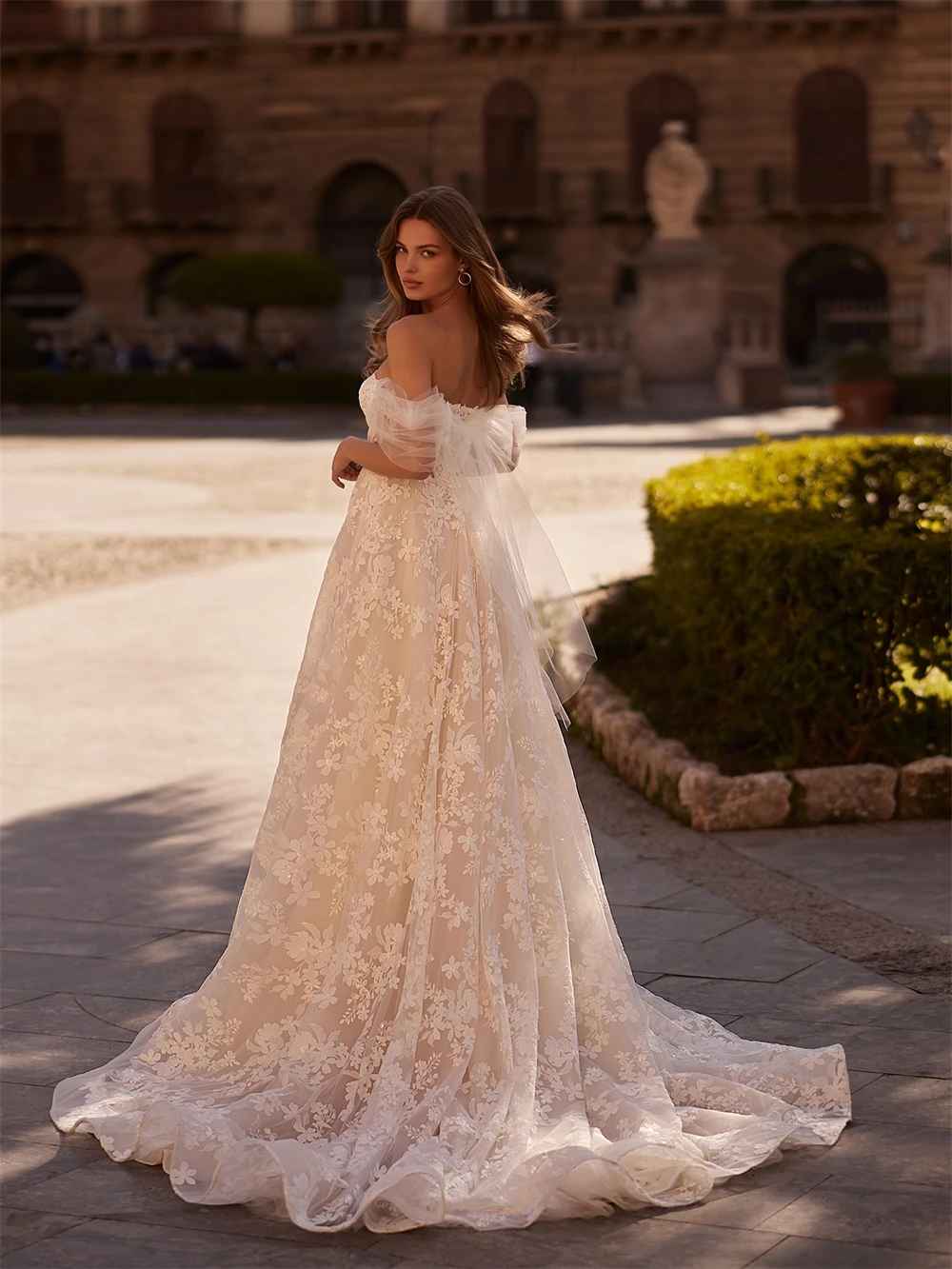 Vestido de novia de Organza de marfil suave personalizado, vestidos de novia bohemios con escote en forma de corazón y hombros descubiertos, bata de novia suave con corte en A