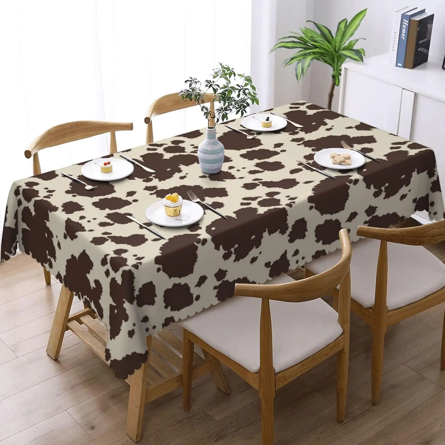 Cow Print Rectangle Tablecloth Holiday Party Decor Country Western Brown Cowhide Spots Table Cloth Kitchen Dining Table Decor