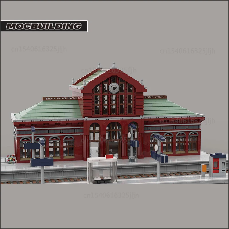 Zentrale Station Moc Bausteine Stadt Zug Modulare Gebäude Architektur DIY Montage Modell Sets Sammlung Spielzeug Weihnachten Geschenke