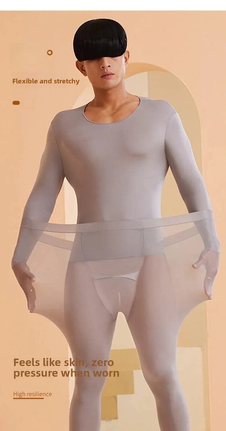 Conjunto de Ropa Interior Térmica para Hombre, Ultrafina, de Alta Elasticidad, Invisible, Pantalones Largos hasta los Tobillo...