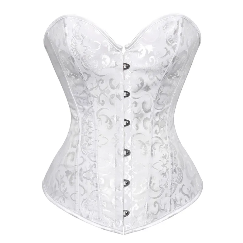 Caudatus Corsets and Bustiers Lingerie Top Basque Sexy Lace up Cheap Corset Overbust Pattern Floral Plus Size Cosplay White