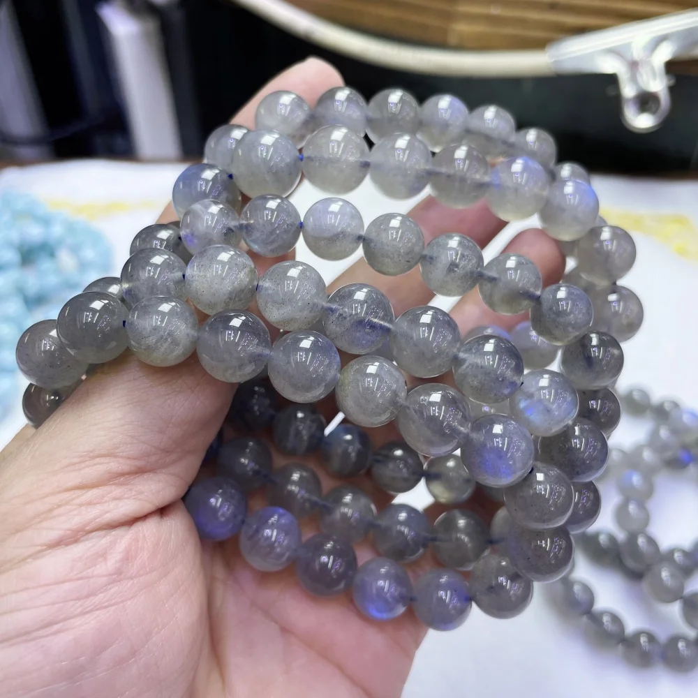Natural aaaa dominica larimar labradorite contas redondas pulseira, coragem e força, aliviar o estresse, jóias finas ﻿ Presente