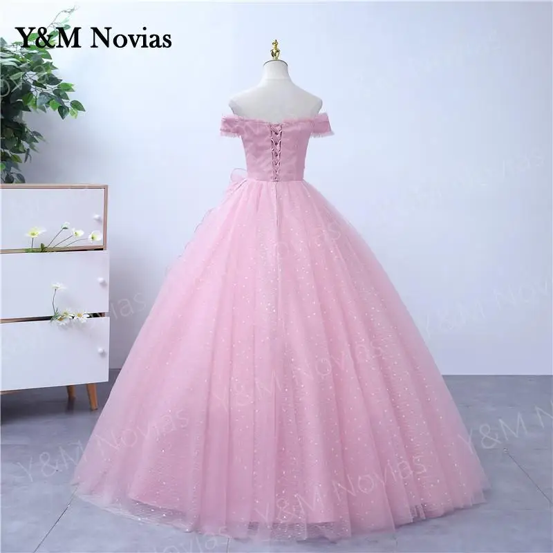 Y & M Nieuwe Elegante Boothals Vestidos Roze Quinceanera Jurk Real Photo Party Prom Dress Classic Baljurk Robe de Luxe Plus Size