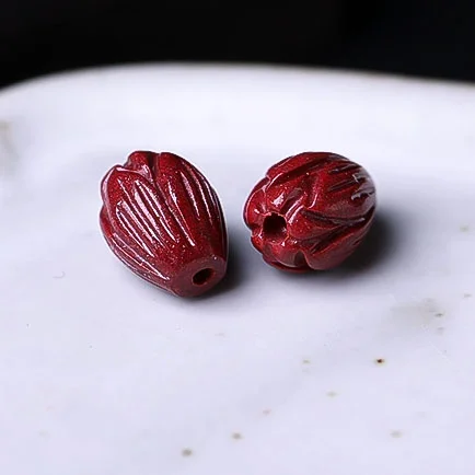 5A Natural Cinnabar Lotus Flower Zinnober Genuine Vermilion Single Bead DIY Jewelry Material