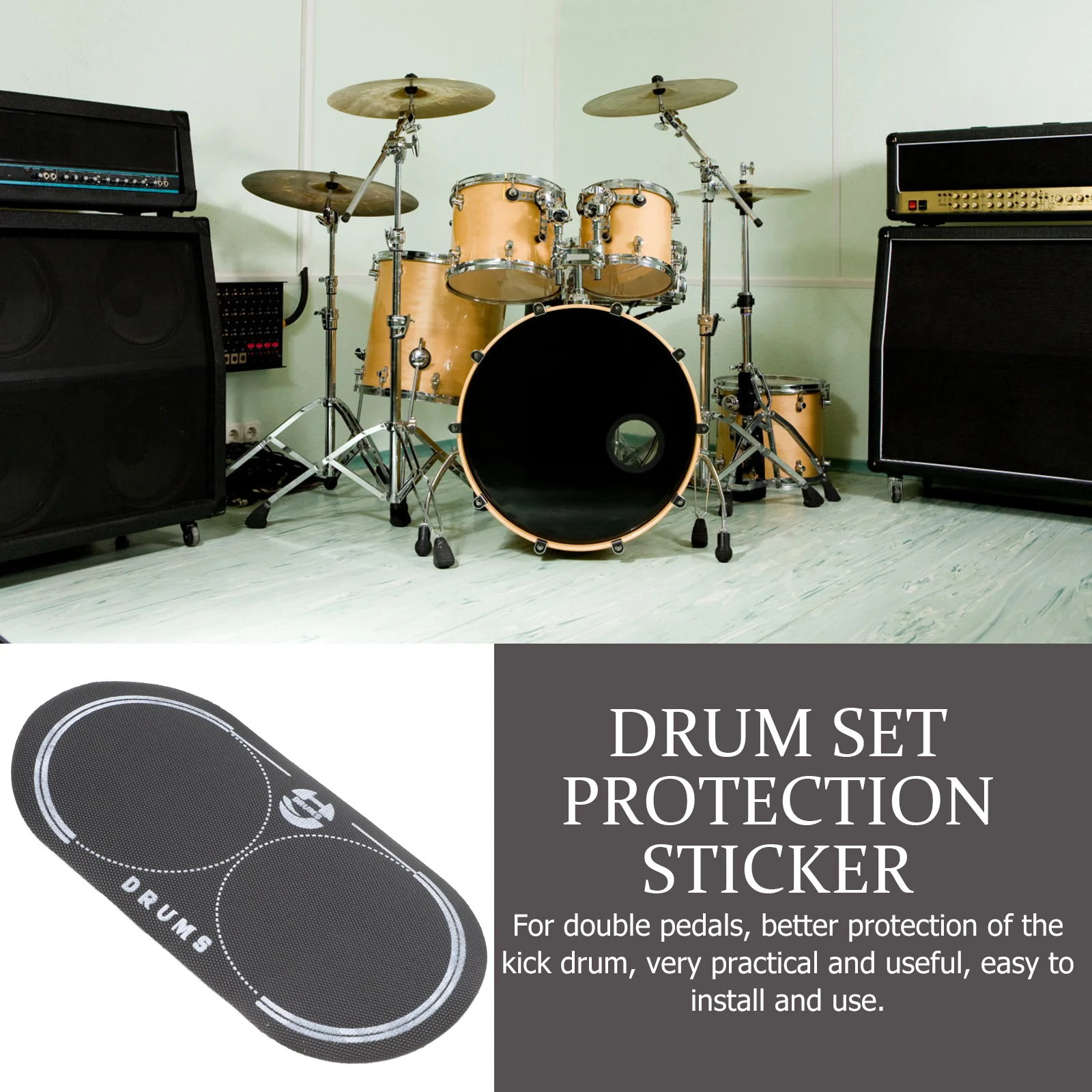 Single/Double Pedal Bass Drum Patches Protective Drum Head Patches Bass Drum Head Pad Impact Patch Drumhead Protector 12.9X6.9CM