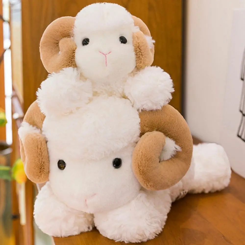 

Lying Baby Goat&Cow Plush Doll 23/38cm PP Cotton Cute Animal Plush Toys Cute Stuffed Big Horns Goat Toys Easter Gifts