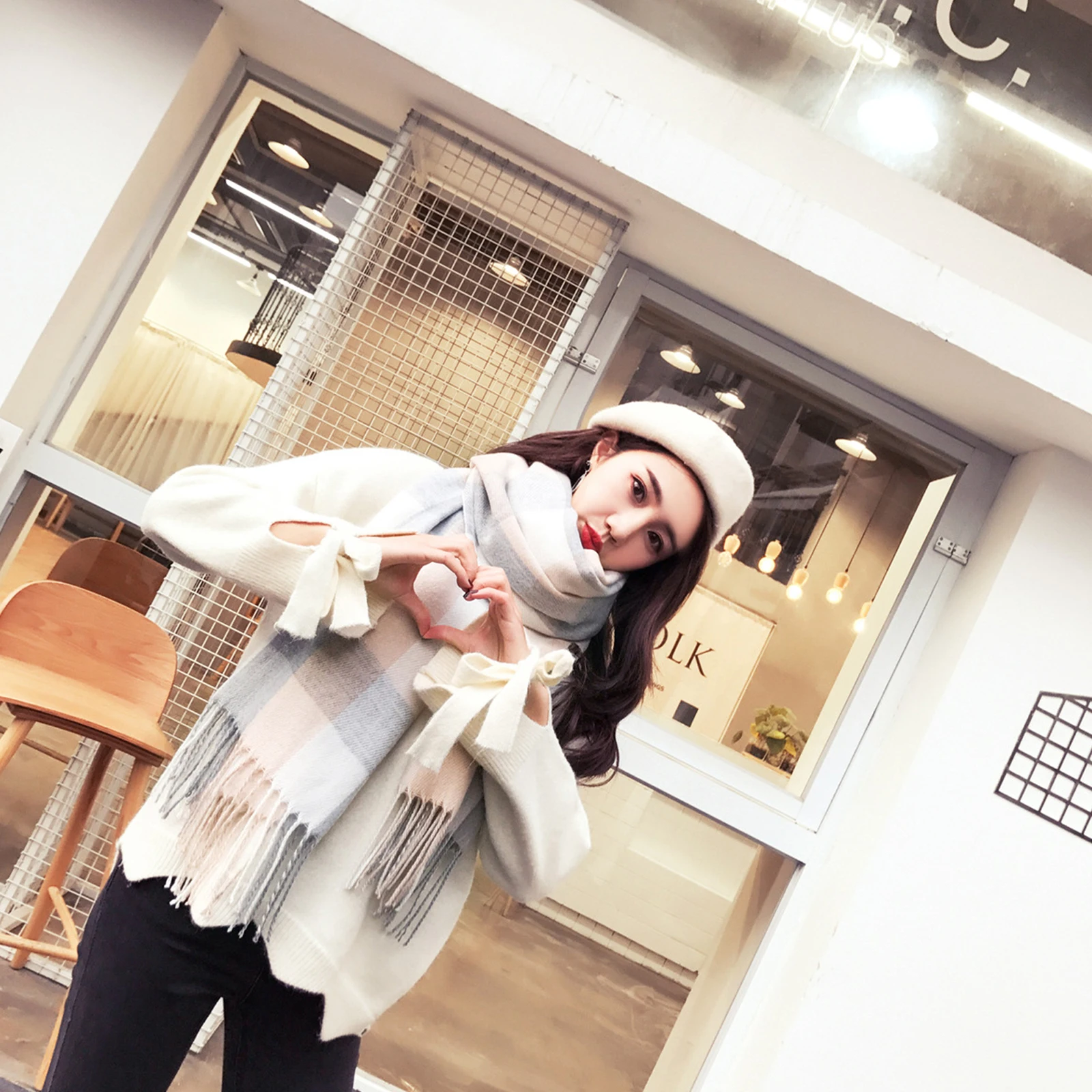

Plaid Scarf Women Poncho Open Front Cape Blanket Shawl Winter Autumn Large Oversize Fashion Warm Soft Lightweight Multi