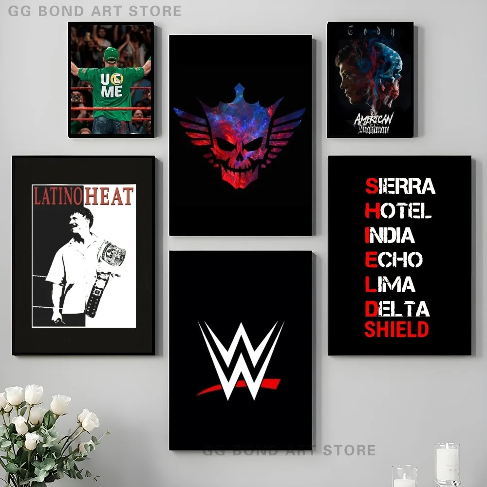 1PC Wrestling Match Wwe Poster Self-adhesive Art Waterproof Paper Sticker Coffee House Bar Room Wall Decor