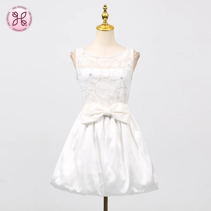 فساتين أنيقة من الدانتيل للنساء برقبة دائرية بدون أكمام وخصر عالٍ مرقعة فستان حفلات شفاف جديد للسيدات #1