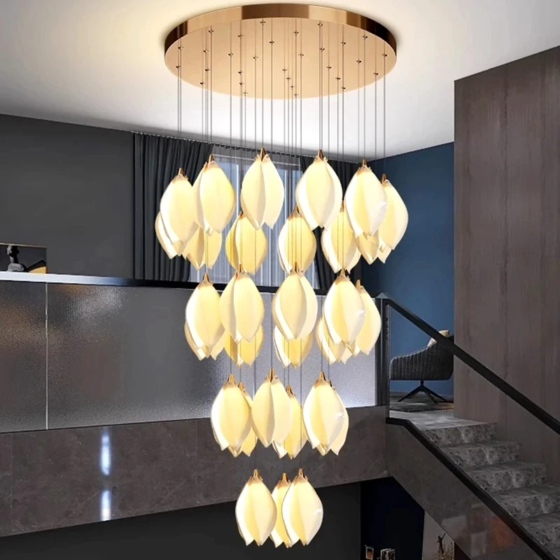 Cerâmica Petal Hanging Chandelier, Lâmpada pingente para o Hotel Lobby Loft Escadas e Restaurante, Sala e Quarto, Cabeceira, 2024