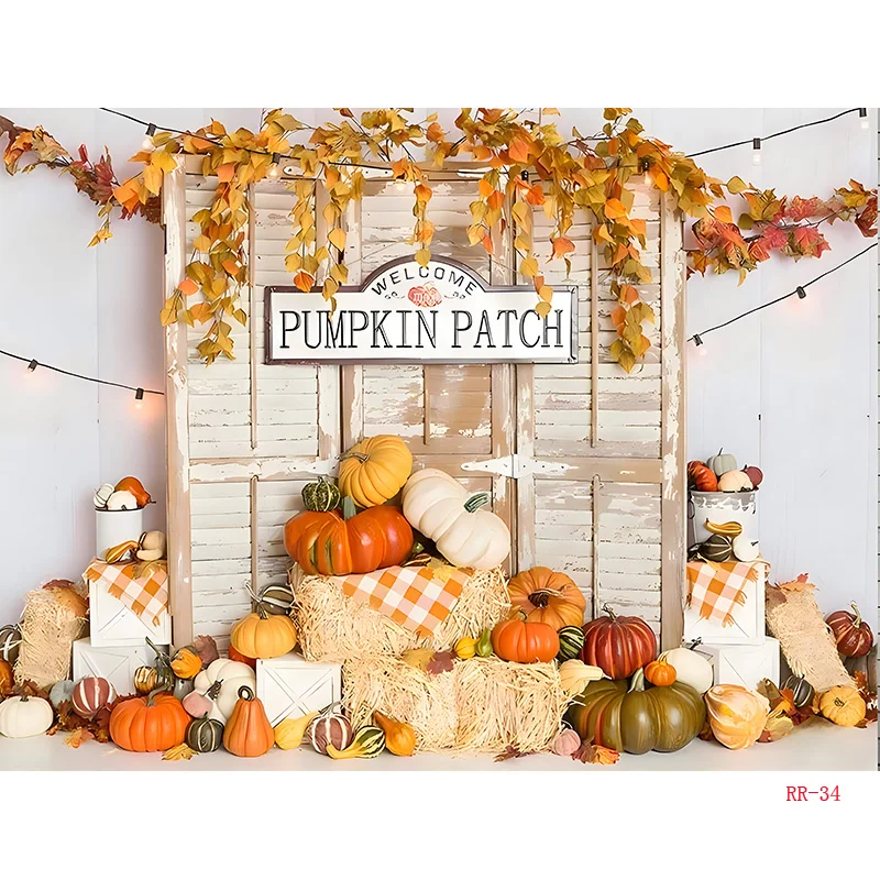 Halloween Day Autumnal Pumpkins Photography Backdrops Props Maple Leaf Scarecrow Farm Harvest Thanksgiving Background RR-07