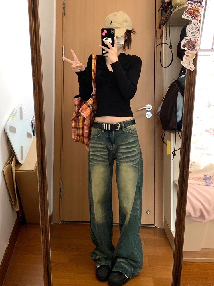 

Women's Blue Cargo Jeans Baggy Harajuku Y2k 90s Aesthetic Oversize Denim Trousers Korean Jean Pants Vintage 2000s Trashy Clothes