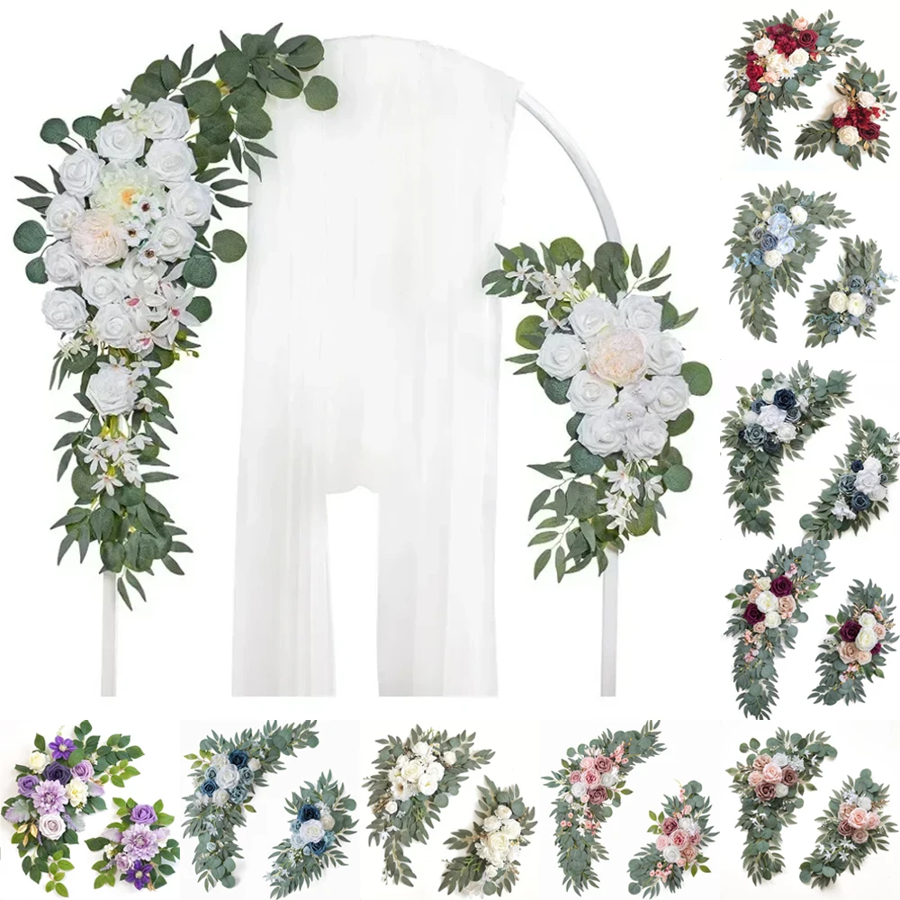

2PCS Artificial Wedding Arch Flowers Kit Boho Dusty Rose Blue Eucalyptus Garland Drapes for Wedding Decorations H1620-F4600-1