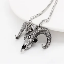 Men Gothic Goat Head Pendant Necklace Fashion Vintage Stainless Steel Egyptian Cross Necklace Biker Jewelry Gifts Wholesale