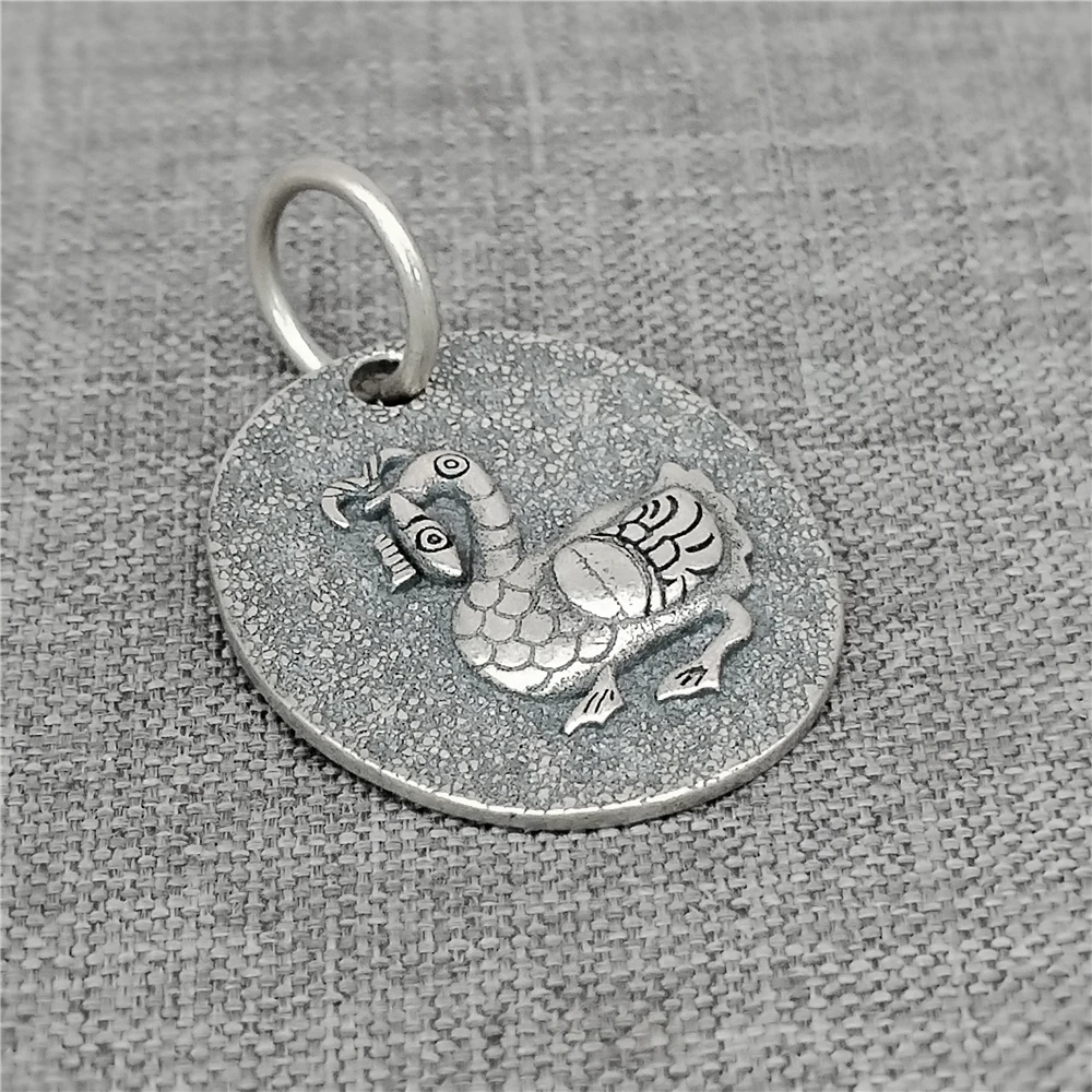

Подвеска из стерлингового серебра с уткой и рыбой, серебро 925 пробы, ожерелье с овальной биркой в виде животного, подвеска 25,5x22 мм