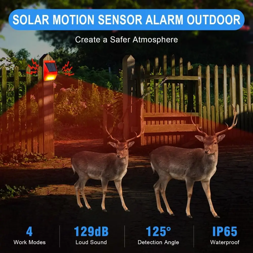 Waterproof Solar Alarm Multifunctional Rechargeable Solar Lamps Animal Deterrent Sound Alarm Solar Charging Alarm