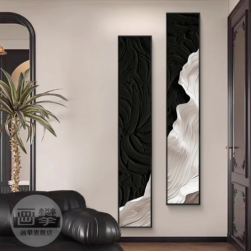 Preto e branco abstrato decorativo pendurado pintura led lâmpadas de parede controle remoto disponível porta entrada hall mural da parede