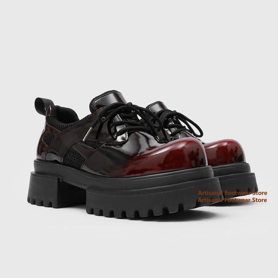 

Thick-Soled Derby Shoes for Men Height Increasing Glossy Lace Up Casual Leather Shoes Big Toe British Style Trendy Low Cut Shoes