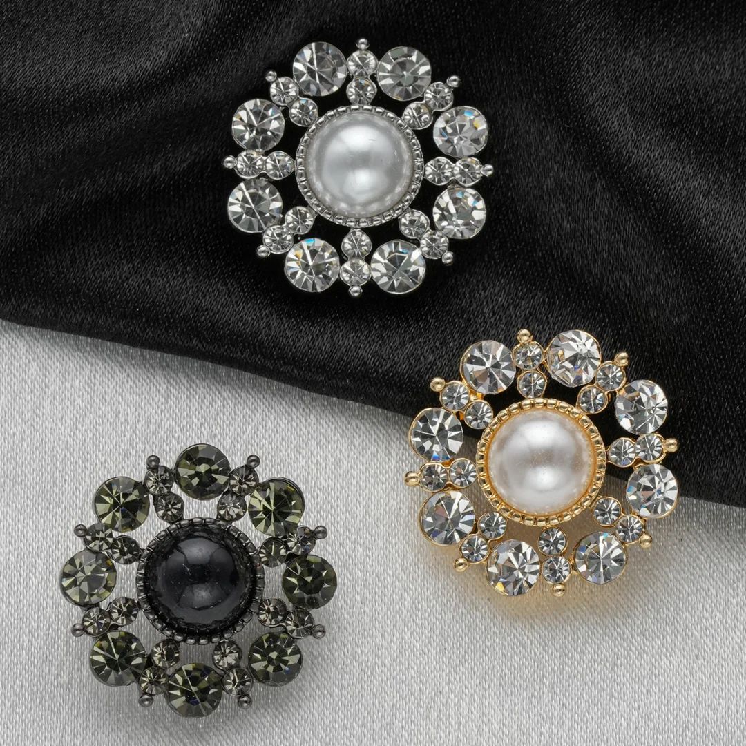 

10PCS Pearl Flower Rhinestone Buttons Sparkling Crystal Headwear Accessories Hairpins Decoration Clothes Sewing Tools