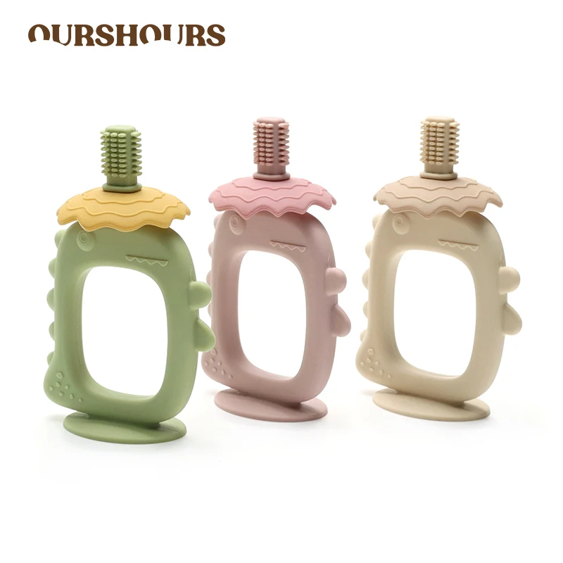 Baby Dinosaur Silicone Teething Toy Toothbrush BPA Free Easy to Hold Infant Chewing Toys for Boys Girls Gifts Babies Accessories