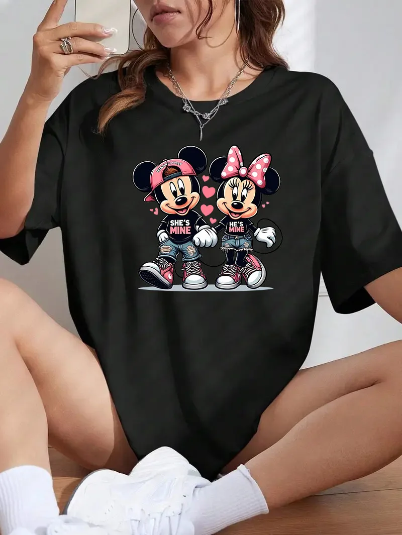 

Mickey Minnie Mouse Y2k Clothes Women's T-shirt Casual T-shirts Trends Women Print Clothing tops T Shirt Female Graphic T-Shirt