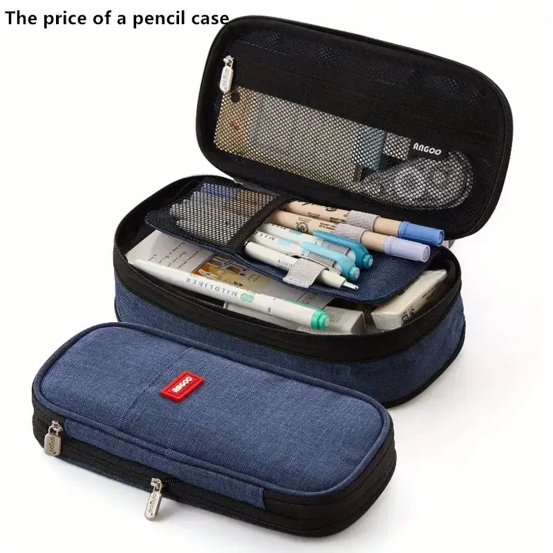 A double-layer canvas pencil case with a window, minimalist solid color, large capacity, macaron color scheme, dirt-resistant st