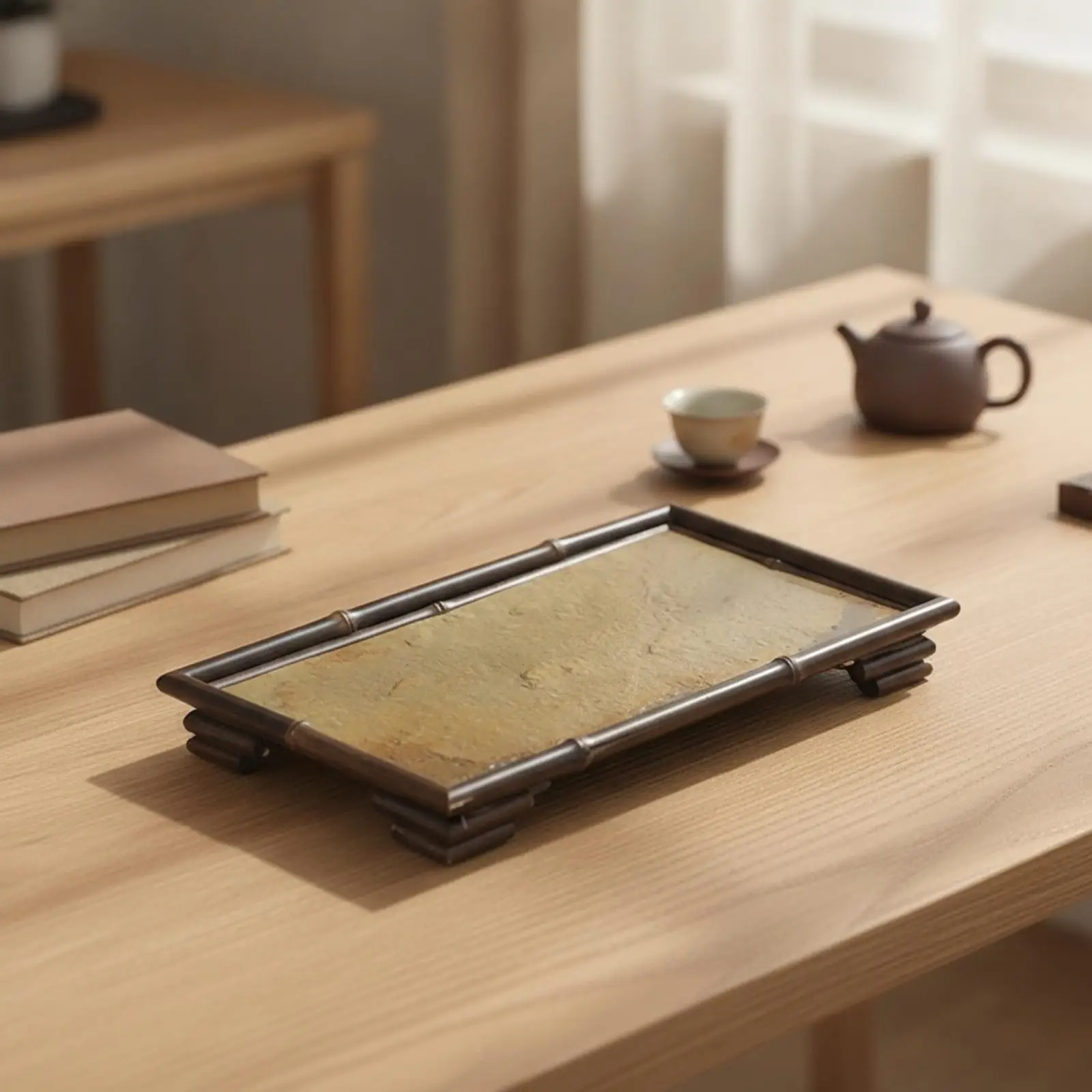 Natural Bamboo Decorative Tray for Dining Table Centerpiece and Tea Service Organizer
