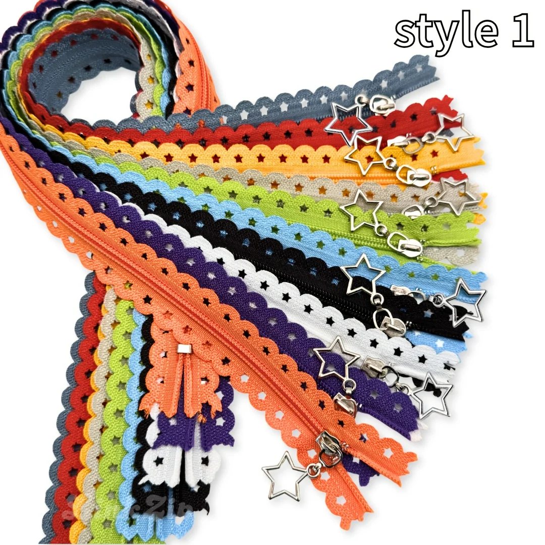 

10 Pack #3 Nylon Closed Tail 20cm Color Star Lace Zipper Set-Various Colors, Five-pointed Star Pull Head, Suitable for Handmade