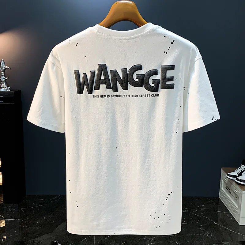 

Ink embossed letter short sleeved T-shirt for men in summer, American high-end fashion, casual versatile breathable top