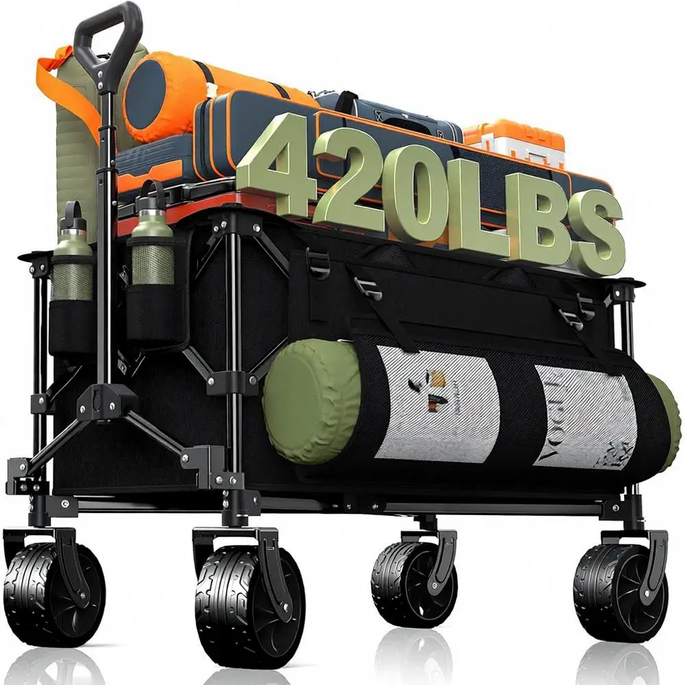 

Collapsible Wagon Carts, 150L Capacity, 420LBS Load Capacity, All-Terrain Wheels, Portable Utility, Beach, Grocery, Garden, Spor